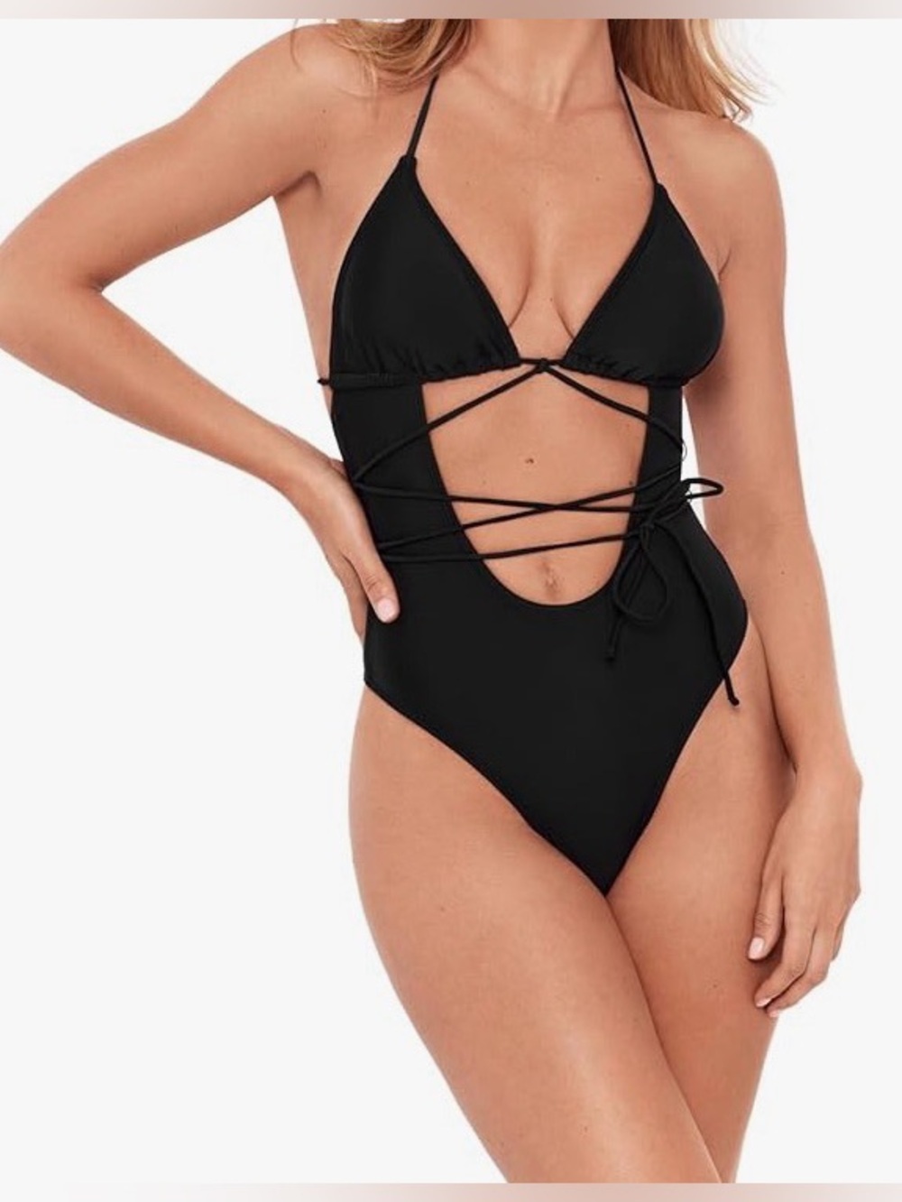 Sports Illustrated Swim Black Lace-Up Cutout One-Piece